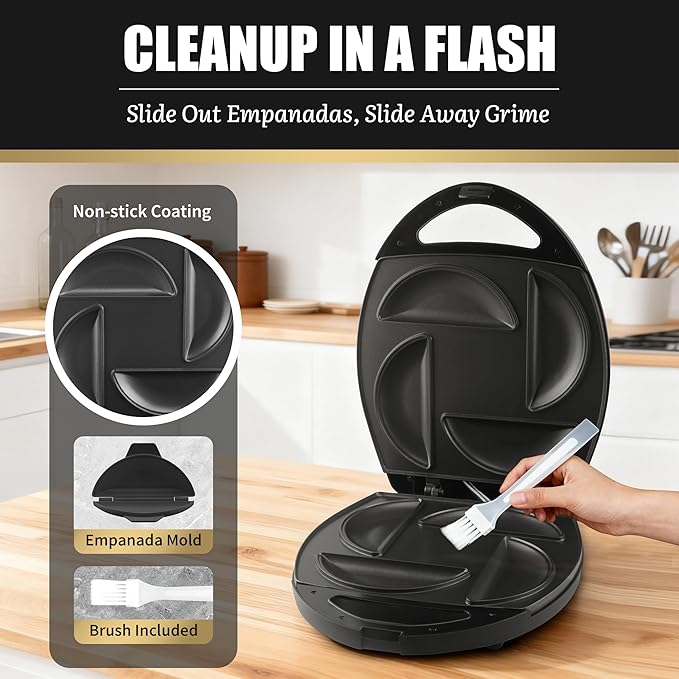 FineMade Electric Empanada Maker Machine with Press Mold,Large Dumpling Maker Press,Pierogi Maker Press Machine,Make 4 Psc of 6 Inches Large Empanadas,Jamaican Beef Patties,Calzones,Pocket Pies,Black