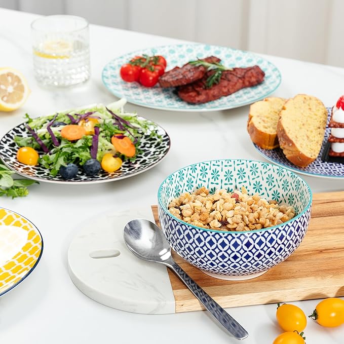 LEHAHA 12 Pieces Ceramic Dinnerware Sets, Porcelain Round Dinner Set for 4, Microwave and Dishwasher Safe Plates and Bowls Dishes Sets, Kitchen Dinner Dinning Ware Set, Assorted Colors