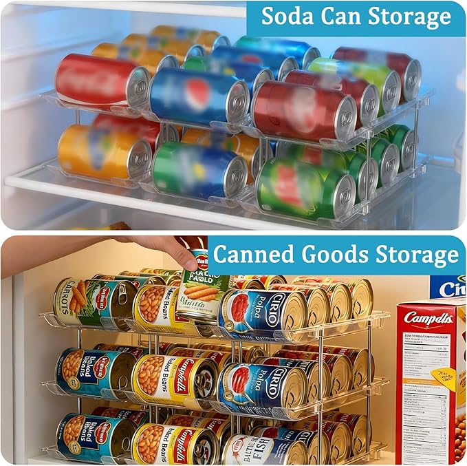 Can Organizer for Pantry, 2 Tier Canned Food Goods Storage Organizer, Clear Soda Can Organizer for Refrigerator Stackable Can Dispenser Rack Holders for Pantry Cabinet Fridge Countertop, Holds 24 Cans