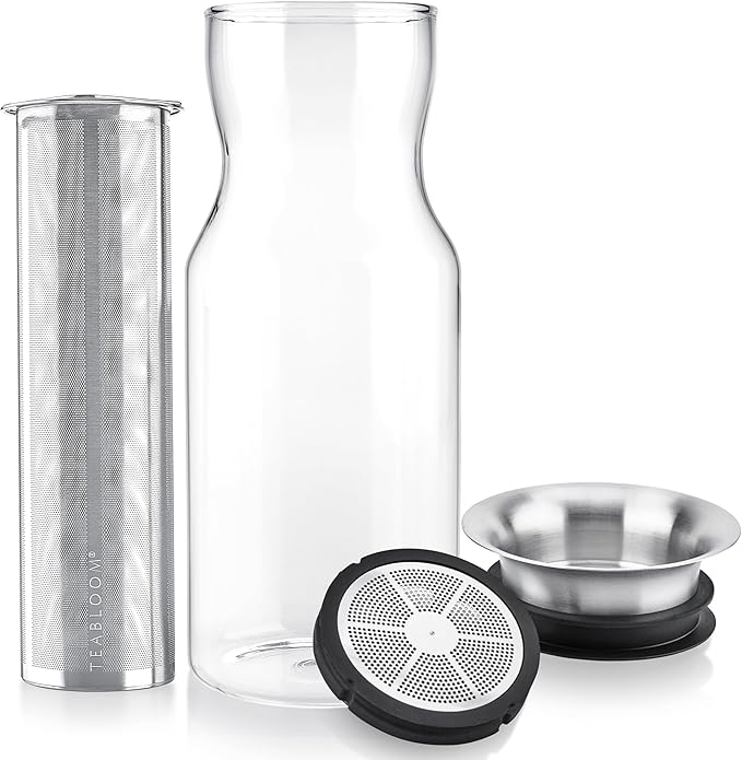 Teabloom Multi-Beverage Carafe (40 OZ / 1.2 L / 4-5 CUPS) – Brew and Serve Iced Tea, Cold Brew Tea and Fruit Infused Water – Cypress Carafe