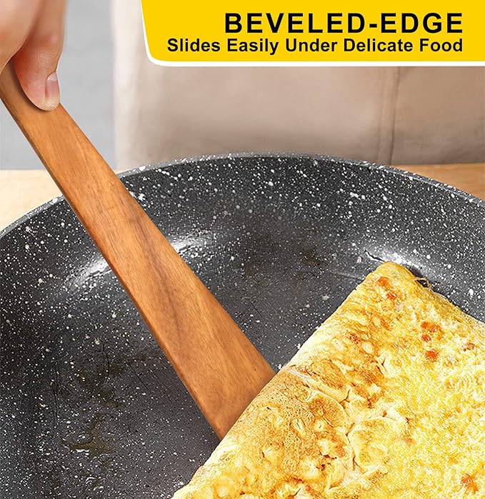 Flat Wooden Spatula for Kitchen Utensil Spurtle Kitchen Tool Turner Teak Wood Scraper Spatulas Non Toxic Cooking Utensil Bamboo Spatula for Cooking Spoon Small Egg Flipper Spatulas Sourdough Stirrer