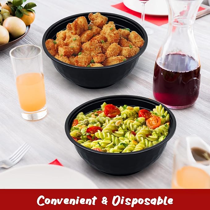 POPMISOLER 150 Pcs Stackable Meal Prep Bowl Containers, Food Takeout Bowls Reusable,Black Disposable Meal Prep Bowls With Lids. (48oz-Black)