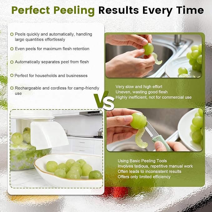 Automatic Grape Peeler Machine, Electric Garlic Peeler & Cherry Tomato Skin Remover Tool for Small Fruits, Efficient Peeling Kitchen Gadget for Home Use (White)