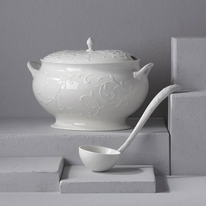 Lenox Opal Innocence Carved Covered Soup Tureen with Ladle, 10-1/4-Inch, White, 152 ounces