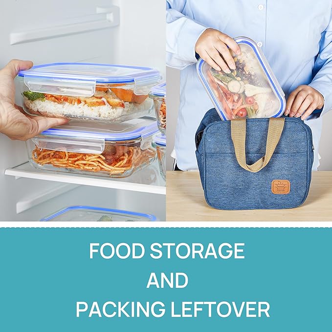 Vtopmart 5 Pack 35oz Glass Food Storage Containers with Lids, Meal Prep Containers, Airtight Reusable Lunch Container Set, Safe for Oven, Microwave, Freezer, and Dishwasher, Blue