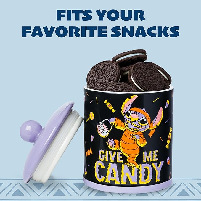 Silver Buffalo Disney Lilo and Stitch Halloween Mummy Give Me Candy Ceramic Cookie Snack Jar (Large)