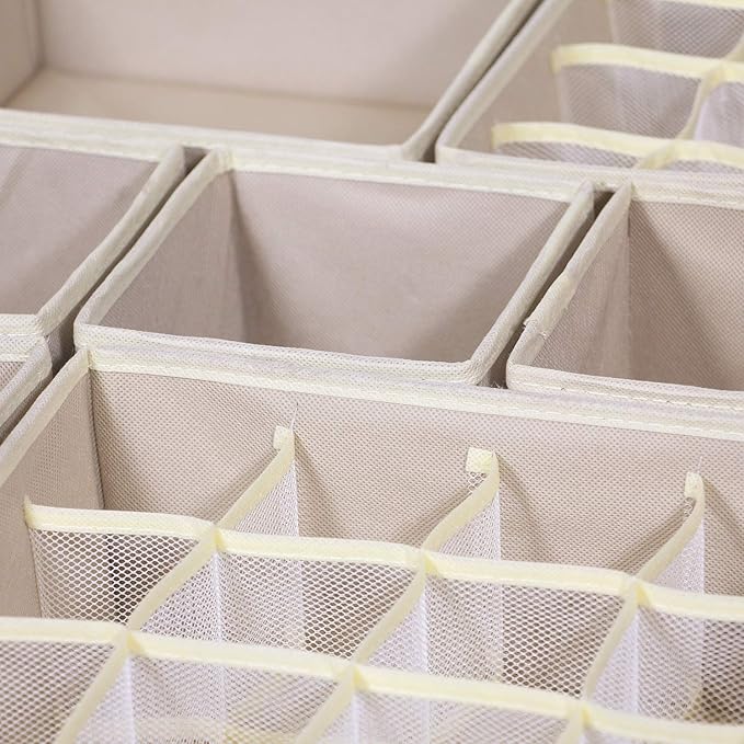 TENABORT 21 Pack Foldable Drawer Organizer Dividers Cloth Storage Box Closet Dresser Organizer Cube Fabric Containers Basket Bins for Underwear Bras Socks Panties Lingeries Nursery Baby Clothes Beige
