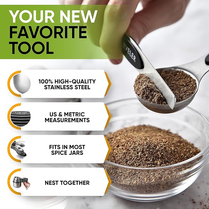 Spring Chef Stainless Steel Magnetic Measuring Cups & Spoons, Set of 15 & Large Dough Blender & Biscuit Cutter Set - 2 Product Bundle - Black