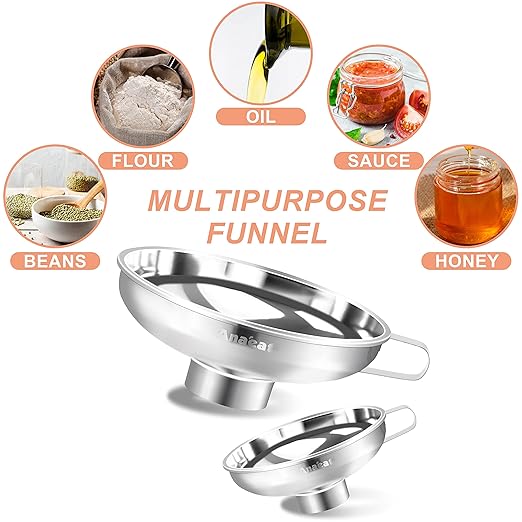 Anaeat Stainless Steel Canning Funnel with Handle for Wide and Regular Jars & Canning Jars, Wide-Mouth Funnels Excellent for Transferring Liquid and Dry Ingredients, Large Solids, Beans & Jams (5.5")