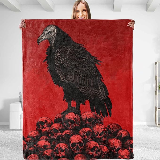Funny Vulture Skull Plush Throw Blanket - Soft, Comfy, Lightweight, Warm, and Fuzzy - Ideal Gift for Men and Boys - Perfect for Couch, Bedroom, Travel, Bed - 80x60 inches