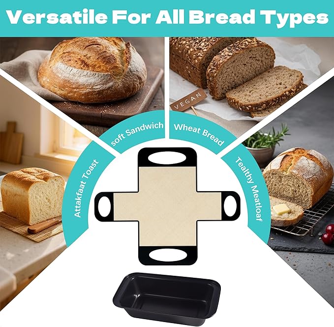 9 x 5 Loaf Pan Set with Silicone Bread Sling – 2 Bread Pans + 2 Nonstick Loaf Liners for Homemade Baking, Sourdough, Banana Bread, Sandwich Loaves – Rectangular Baking Tray for Kitchen Home Baker