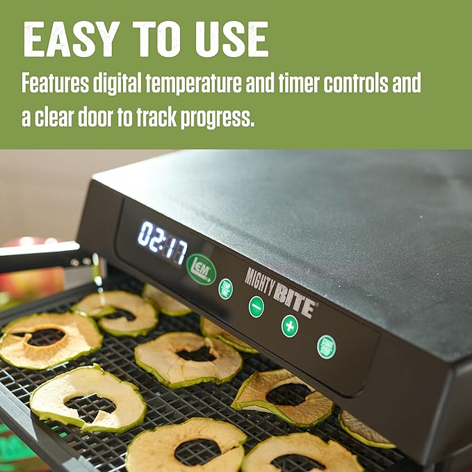 LEM Products MightyBite 6-Tray Dehydrator, Food Dehydrator for Beef Jerky, Meat, Vegetables, and Fruits, Includes Dryer Machine and 6 Trays, Black