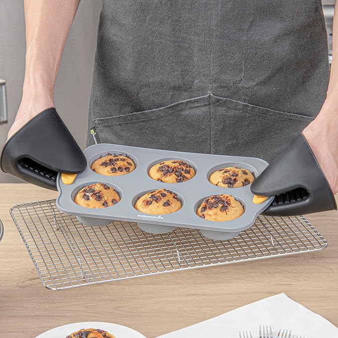 Restaurantware Silicone Baking Molds Pack of 10 Non-Stick Muffin Molds with Handles 6 Compartments, Oven-Friendly Dishwashable Freezer-Friendly Heat-Resistant Gray Silicone Cupcake Muffin Pans