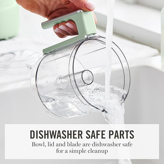 Martha Stewart 3 Cup Electric Food Chopper, Vegetable & Herb Mini Food Processor, 24oz BPA-Free Bowl, Stainless Steel Blades, Pour Spout, Dicing, Mincing, Chop & Puree, Dishwasher Safe, Honeydew