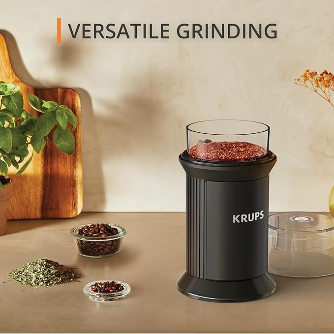 KRUPS Electric Blade Coffee Grinder 1.6 Oz, Adjustable Coarse to Fine for the Perfect Espresso, Grind Coffee Beans, Spices & Herbs, Removable Dishwasher Safe Bowl, Black