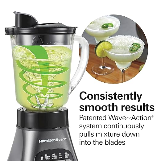 Hamilton Beach Blender and Food Processor Combo for Shakes & Smoothies, With 3 Cup Electric Food Chopper Attachment, 40 oz Glass Jar, Blender Travel Cup, 700 Watts Peak Power, Gray & Black (58163)