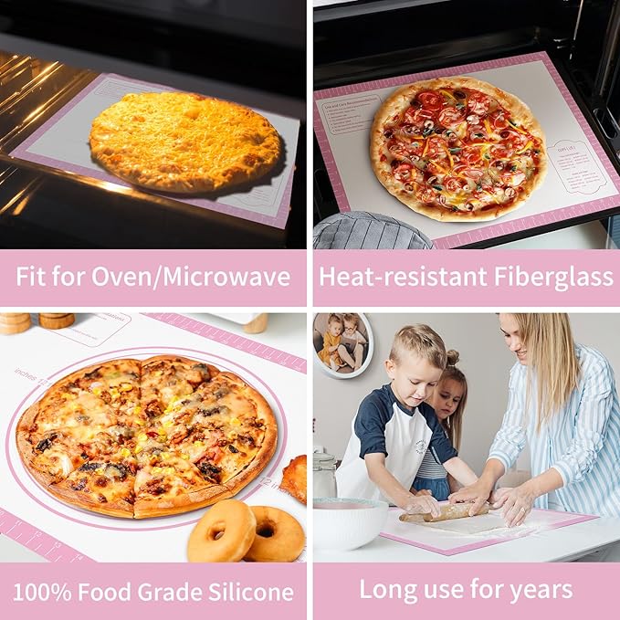 Non-stick Silicone Pastry Mat, Extra Large Baking Mat for Cookie Bread Pizza Pie Crust, Silicone Dough Mat for Rolling, Non-slip& Heat Resistant
