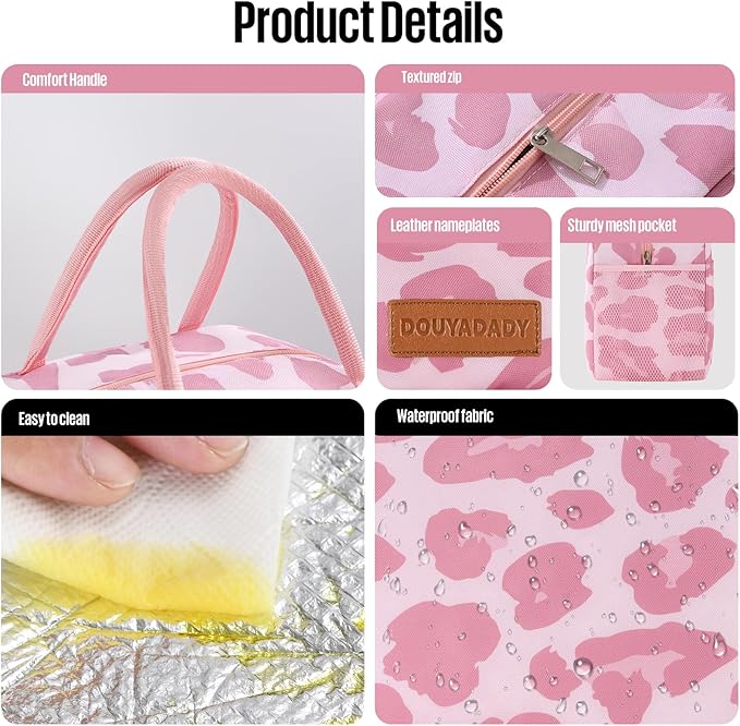 douyadady Lunch Bag Women/Men Lunch Box Women/Men (pink leopard)