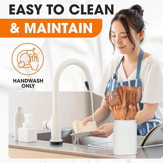 Cheer Collection Wooden Utensil Set - 7 Piece Cooking Utensils, Teak Wooden Spoons & Spatulas for Cooking, Heat Resistant, Non-Stick, and Safe Wooden Cooking Utensils