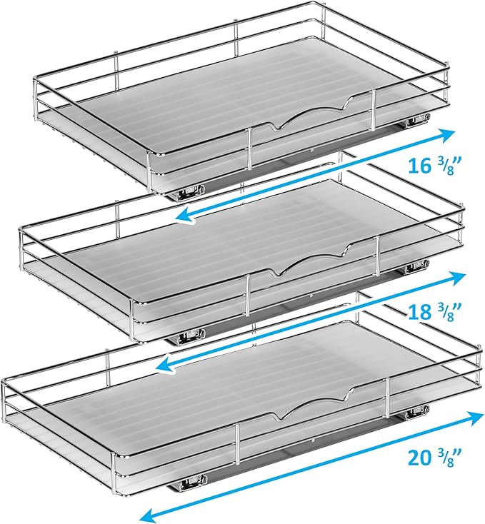 Pull-Out Cabinet Spice Rack Organizer - Slim Slide-Out Storage for Spices, Bottles & Jars, Premium Heavy-Duty Steel, Easy Install for Narrow Kitchen Cabinets - 18 ⅜ W x 10 ½ D x 2 ¾ H, Chrome