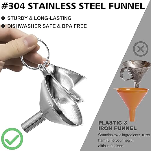 Anaeat Stainless Steel Mini Kitchen Funnel Set, 3 Pack Durable Metal Filling Funnels for Transferring Liquid, Dry ingredients, Cosmetic Lotion, Fluid, Spices, Powder - Food-Grade & High Heat Resistant