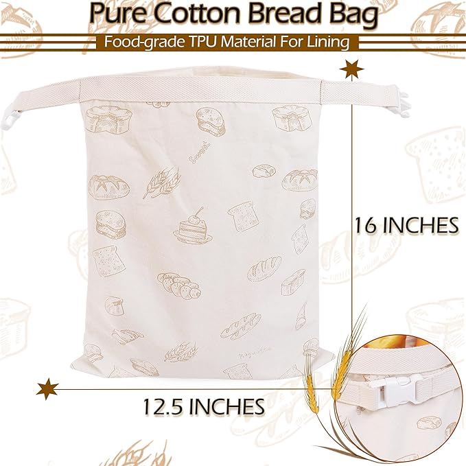 2-Pack Reusable Linen Bread Bags for Sourdough & Homemade Bread, 16"x12.5" Large Bread Container with BPA-Free TPU Lining, Freezer-Friendly Sourdough Bread Keeper Preserving