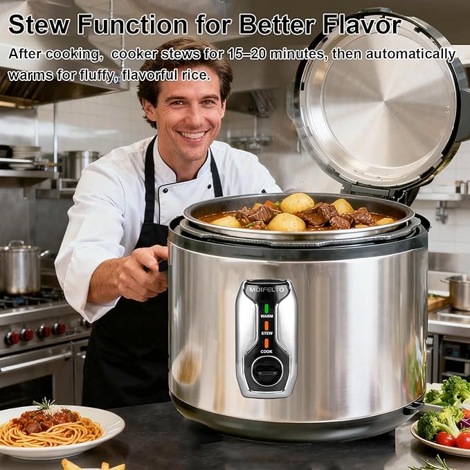 16L Commercial rice cooker 90 cups cooked Large Stainless Steel rice Commercial for 65-75 people 1550W Electiric Rice Warmer, with One-Touch Operation | Auto Keep Warm| Non-Stick Inner Pot