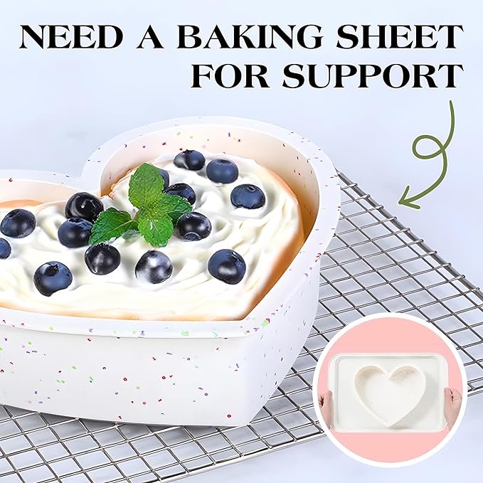 8 Inch Heart Shaped Cake Pans Large Heart Cake Pan Nonstick Silicone Molds for Baking Set of 3 (Cream)