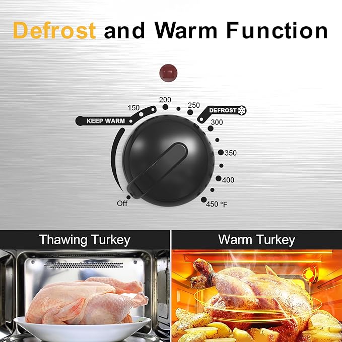 28 Quart Electric Roaster Oven with Visible & Self-Basting Lid, Large Turkey Roaster with Defrost Warm Function, Adjustable Temperature, Removable Pan Rack, Stainless Steel, Silver