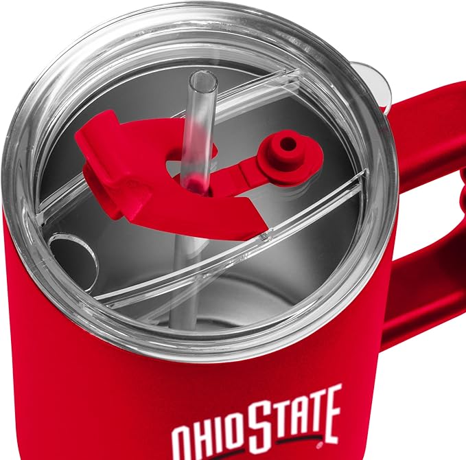 Logo Brands NCAA 40 oz Tumbler with Handle -Stainless Steel Insulated Travel Tumbler with Straw Lid – Powder Coated, Leak-Resistant, Keeps Drinks Hot/Cold – Great for Tailgating, or Everyday Use