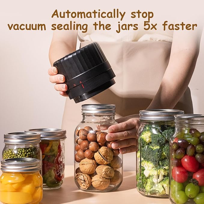HTPOW Electric Mason Jar Vacuum Sealer - Fully Automatic Mason Jar Vacuum Sealer Kit for All Mason Jars with Regular Lids and Wide Mouth Lids, A Must-Have Tool for Canned Foods/Pantry - White
