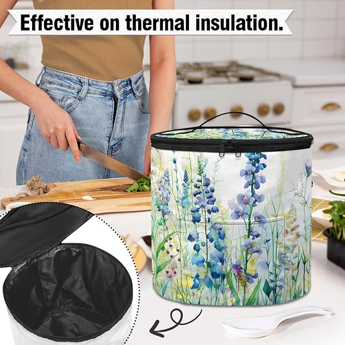 Iris Flower Pressure Cooker Storage Bag Air Fryer Carry Bag Whiite Flower Air Fryer Rice Cooker Slow Cooker Insulated Carrier Bag Zipper Closure Kitchen Small Appliance Dust Covers