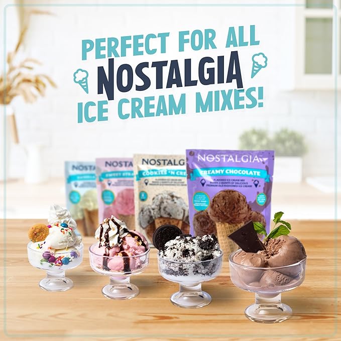Nostalgia Electric Ice Cream Maker - Old Fashioned Soft Serve Ice Cream Machine Makes Frozen Yogurt or Gelato in Minutes - Fun Kitchen Appliance - Modern Style - Aqua - 2 Quart