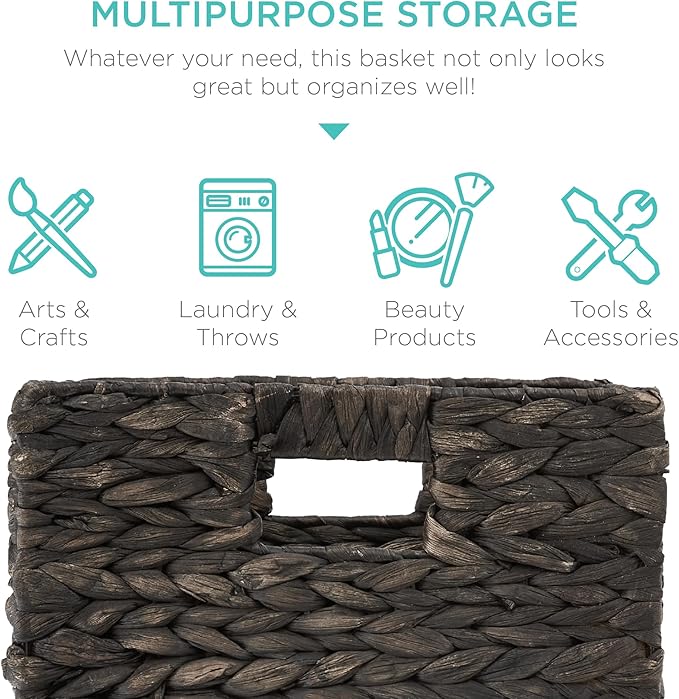 Best Choice Products 13x13in Pack of 5 Cube Storage Baskets, Water Hyacinth Multipurpose Collapsible Organizers, Handwoven Laundry Totes for Laundry, Living Room, Kids Room & Nursery - Black