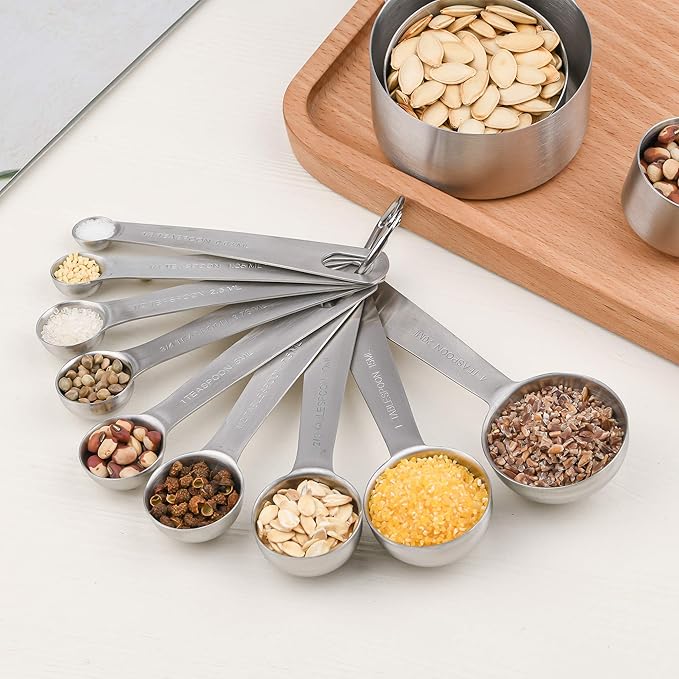 Measuring Cups Set 19, 18/8 (304) Stainless Steel Measuring Cups and Spoons Set, Metal Measuring Cups & Spoons & Leveler&Magnetic Conversion Chart for Kitchen and Baking