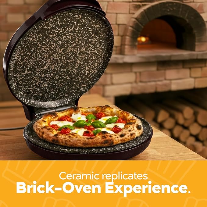 MisterChef Countertop Pizza Maker, 1450W Mini Pizza Oven, Pizza Maker Oven With 12″ Non-Stick Ceramic Plate, Indoor Electric Pizza Oven for Crepes, Pancakes - Black