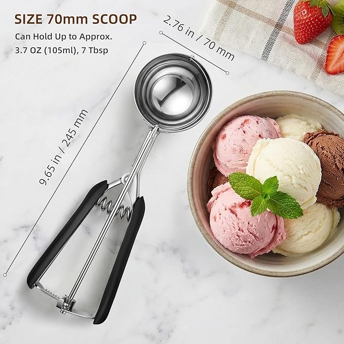 Extra Large Ice Cream Scoop 70MM, Trigger Release Stainless Steel Cookie Scoop, Portion Scoop 3.7 oz/105ml, Commercial Food Disher, for Portion Control, Cookie Dough, Cupcake Batter (7 Tablespoon)