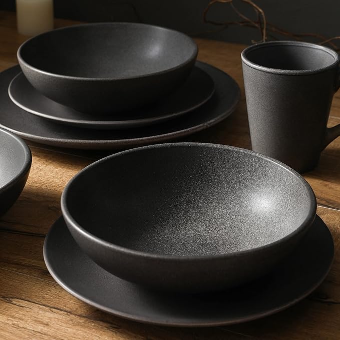 Stone Lain Grao Stoneware 32-Piece Dinnerware Set, Grey