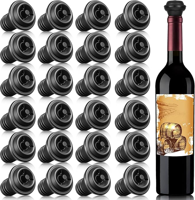 Honoson 24 Pieces Wine Stopper Resealable Pump Vacuum Silicone Saver Practical for Kitchen Supplies Bottle Tools (Black)