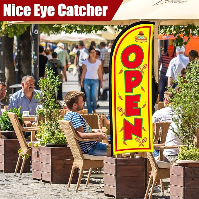 Buryeah Feather Banner Feather Flag Taco Sign Business Signs for Outside Open Flags for Businesses with Pole Ground Stake Portable for Mexican Restaurants, Diners, Markets(Yellow)