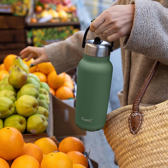 S'well Recycled Stainless Steel Explorer with Flip Straw Lid, 32oz, Green Jasper, Triple Layered Vacuum Insulated Containers Keeps Drinks Cold for 42 Hours and Hot for 10