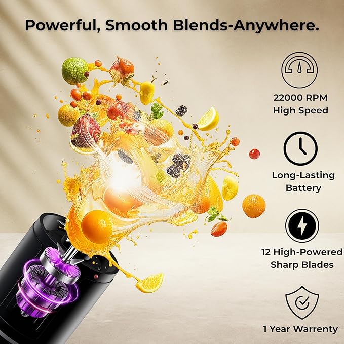 Portable Blender for Smoothies & Shakes - 20oz Mini Smoothie Maker - USB-C Rechargeable Juicer - Leakproof Lid with Filter & Carry Handle - Self-Cleaning Personal Blender - Dishwasher Safe - BFA Free