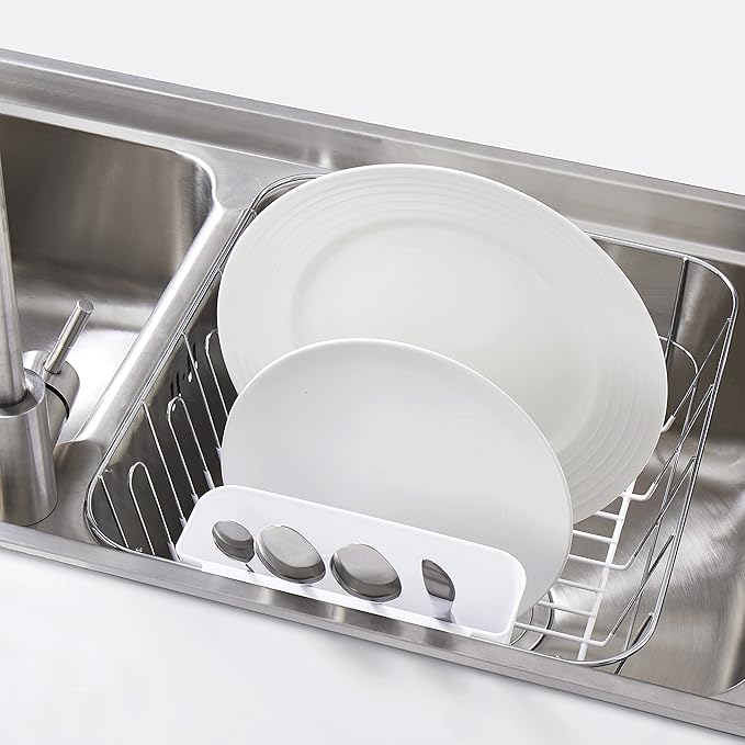 Sweet Home Collection 2 Piece Dish Drying Rack Set Drainer with Utensil Holder Simple Easy to Use Fits in Most Sinks, 14.5" x 13" x 5.25", White (Pack of 12)