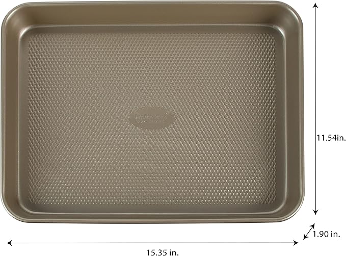 Kitchen Details Pro Series Baking Pan | Dimensions: 15.4” x 11.5” x 2” | Nonstick | Textured Diamond Base | Even Heating | Easy Clean | Safe up to 500 degrees | Gold