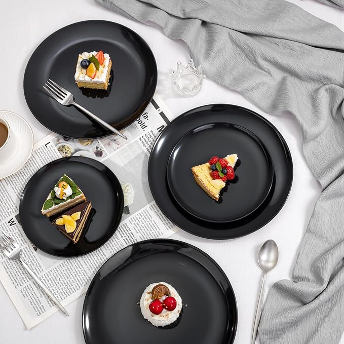 PULOTE 60 PCS Black Plastic Plates - Include 30 Dinner and 30 Dessert Plates, Black Disposable for Party,Birthday & New Year