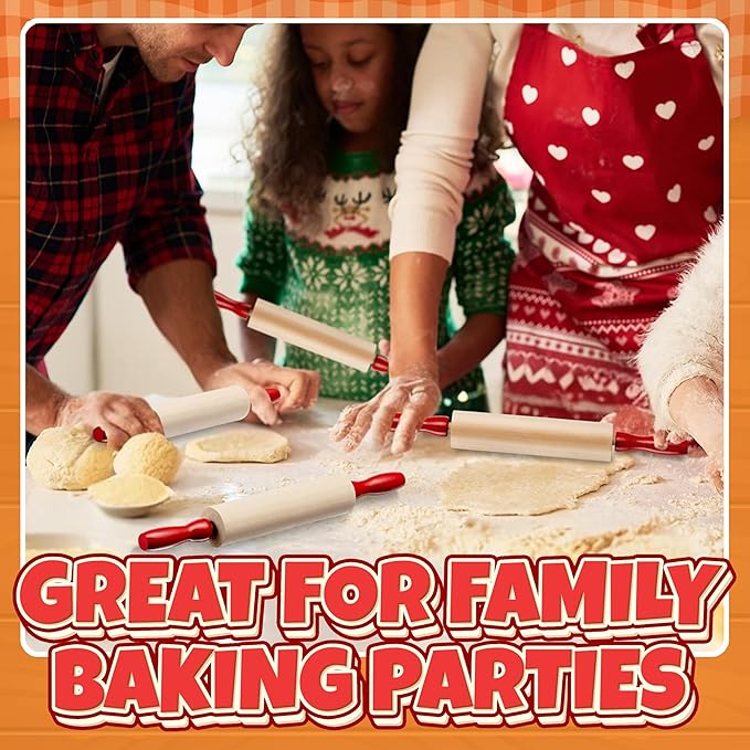 Mini Rolling Pin 7.5 Inch (6 Pack) Kids Rolling Pin Set for Play Dough Accessories Small Pin for Dough - Wooden Rolling Pins For Baking With Handles for Foods, Baking Supplies, And Playtime