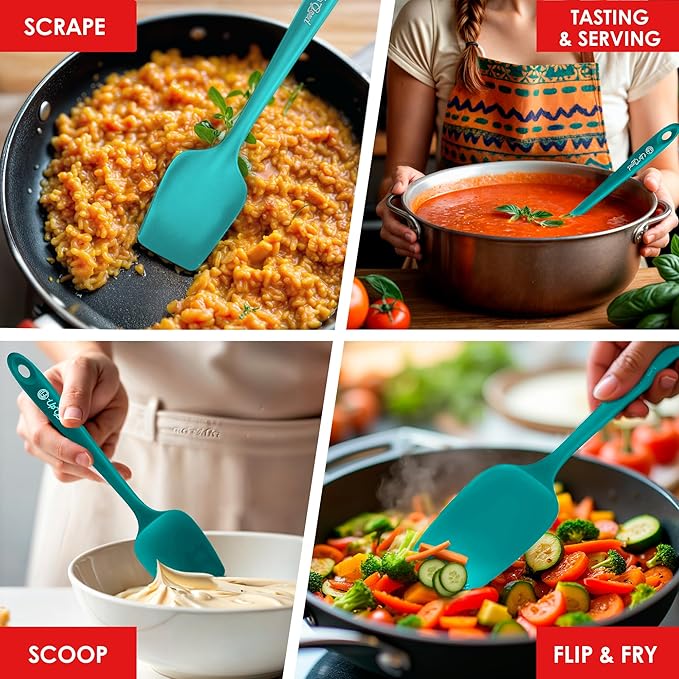 Silicone Spoon Spatula - 600ºF Heat-Resistant Non-Stick Rubber Spoonula | Use as Silicone Kitchen Scraper Utensil - Baking and Cooking Strong Stainless Steel Core | UpGood Kitchen Utensils, (Teal)