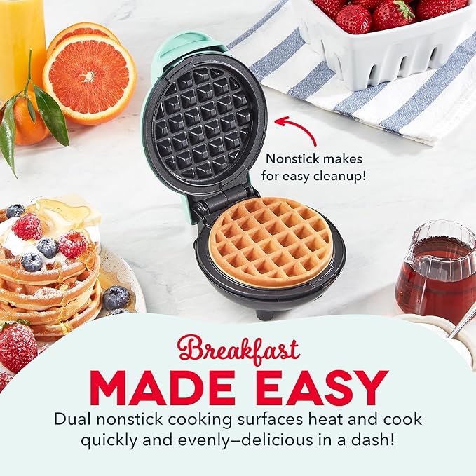 Dash Mini Waffle Maker- Compact Electric Iron for Creative Homemade Treats - Nonstick Surface - Easy-to-Clean - Perfect for Kids & Families - Aqua,(Pack of 6)