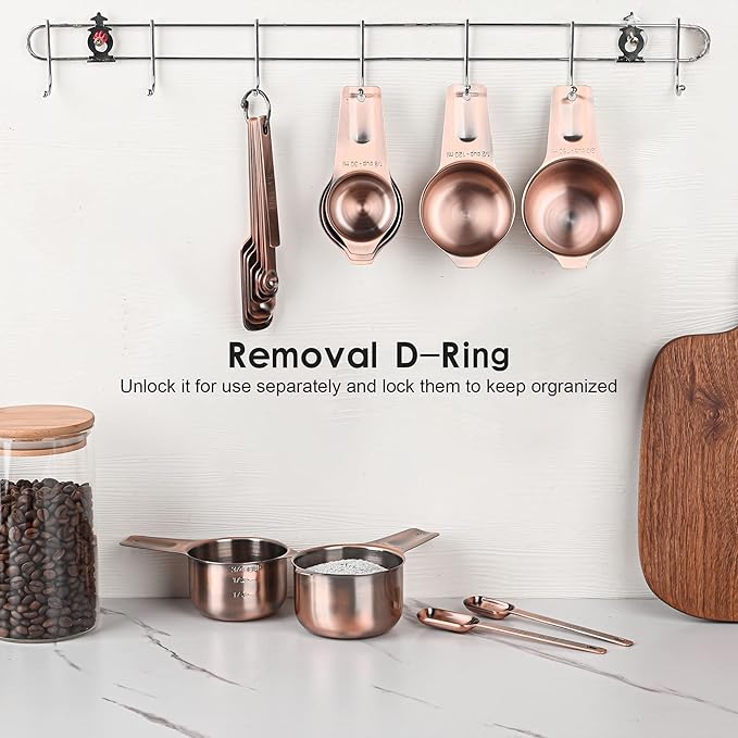 Copper Measuring Cups Set 7, Stainless Steel Measuring Cups for Kitchen & Baking, Metric & US Measuring Tools for Dry and Liquid, Metal Measure Cups with 1/8, 1/4, 1/3, 2/3, 3/4 Cup