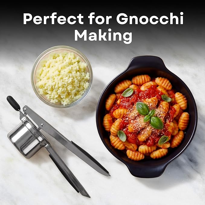 Large 15oz Potato Ricer - Professional 430 Stainless Steel Masher for Fluffy Mashed Potatoes, Gnocchi, Guacamole & Baby Food - Ergonomic Non-Slip Handles, Heavy Duty & Dishwasher Safe Kitchen Press